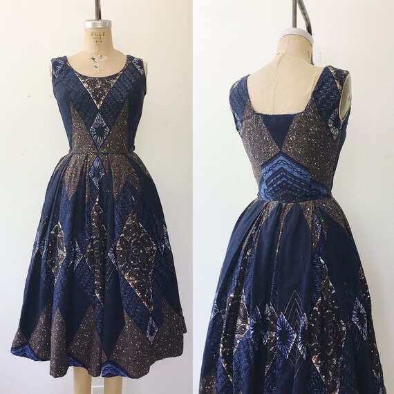 1950s cotton dress / 50s vintage dress / Mosaic Su