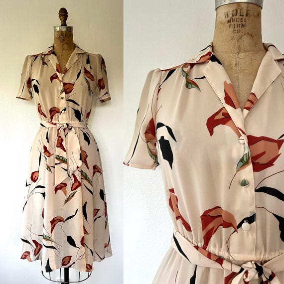 vintage 70s floral dress / abstract lily dress / Jonathan Logan dress