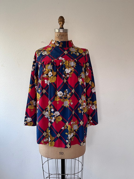 60s blouse / 1960s mod blouse / vintage floral sm… - image 3