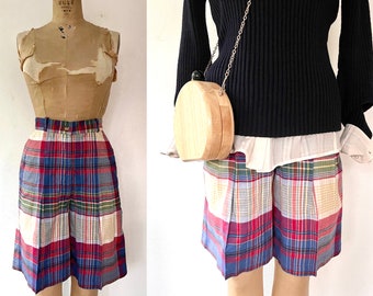 vintage plaid shorts / 80s vintage shorts / cotton walking shorts