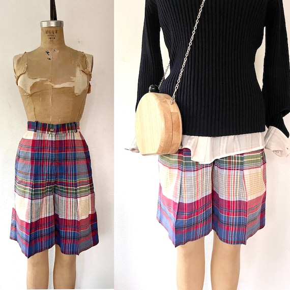 vintage plaid shorts / 80s vintage shorts / cotton walking shorts