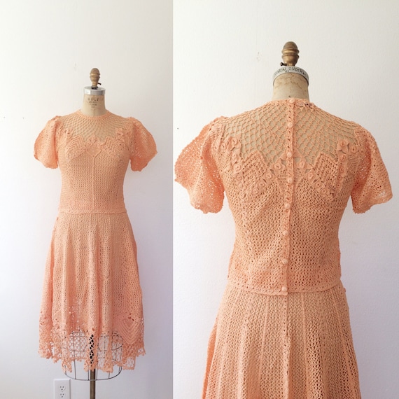 vintage crochet dress / peach lace dress / Milena
