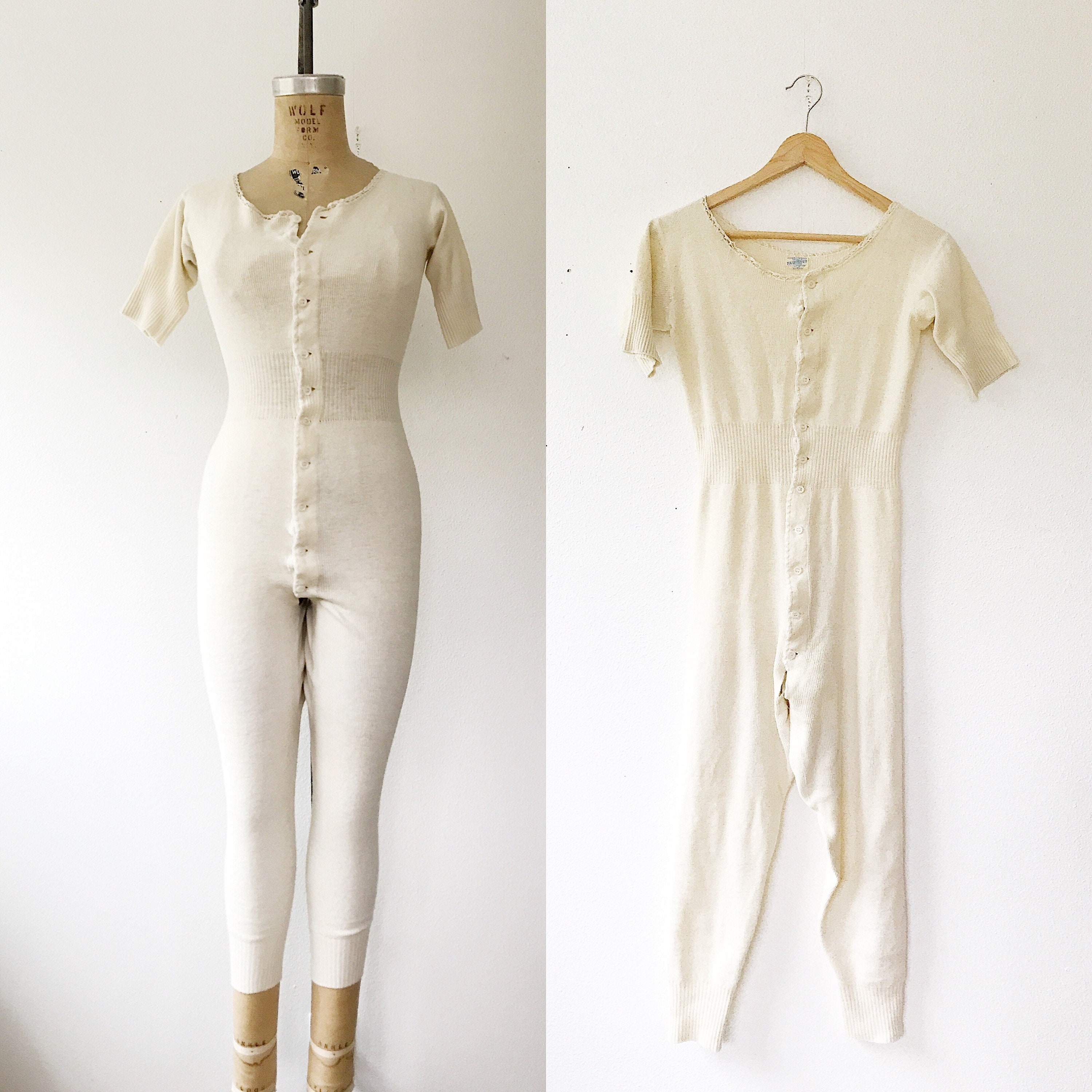 vintage long johns / antique thermal underwear / 1920s Long Pajamas