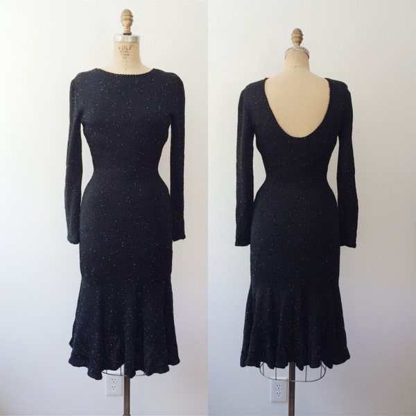 vintage knit dress / beaded dress / Night Sky knit dress