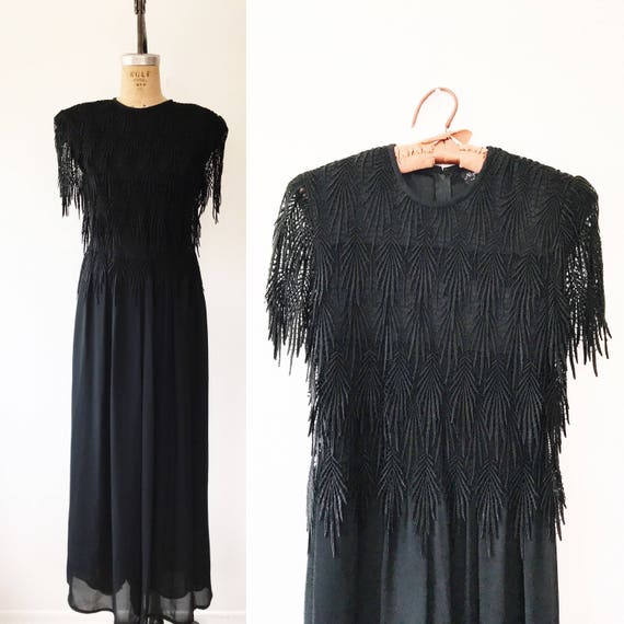 vintage jumpsuit / black jumpsuit / Lace Fringe Ju
