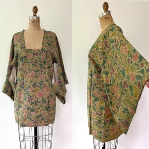 vintage silk kimono / vintage kimono michiyuki / Floral Mosaic Kimono