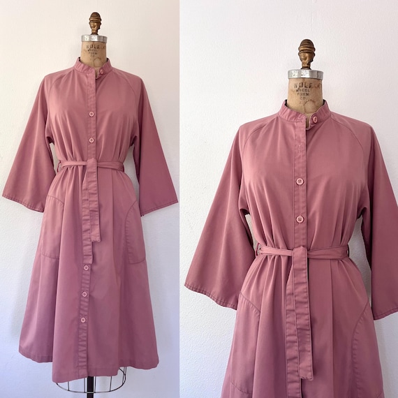 70s button down dress / minimalist dress / 1970s plum studio dress