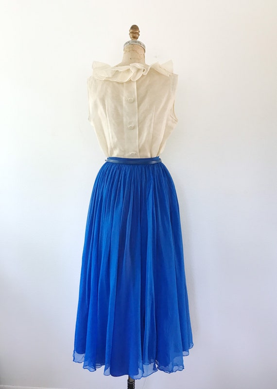 50s chiffon skirt / blue silk skirt / 50s Electri… - image 7