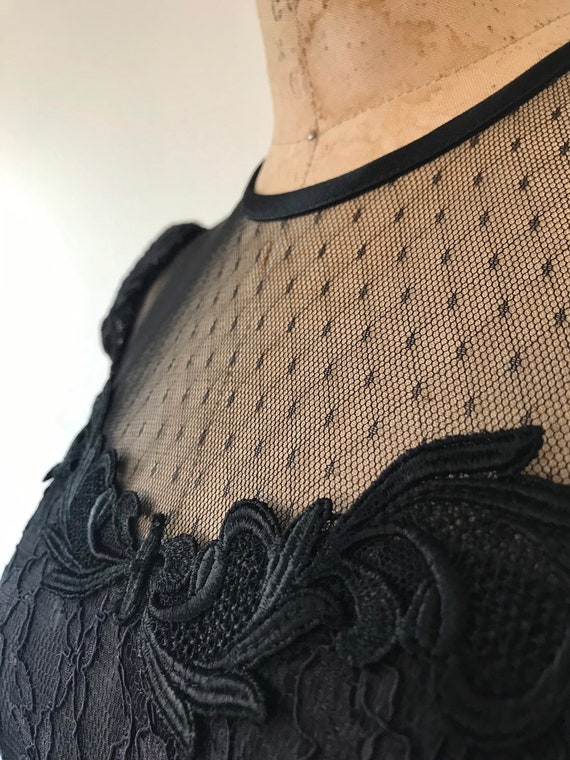 black cocktail dress / black lace dress / 80s lac… - image 4