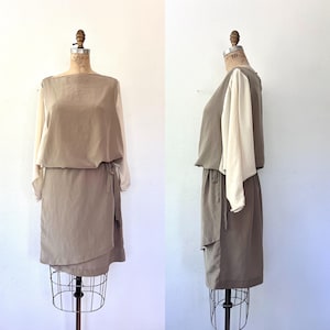 80s silk dress / 80s tunic dress / Sands silk drawstring dress