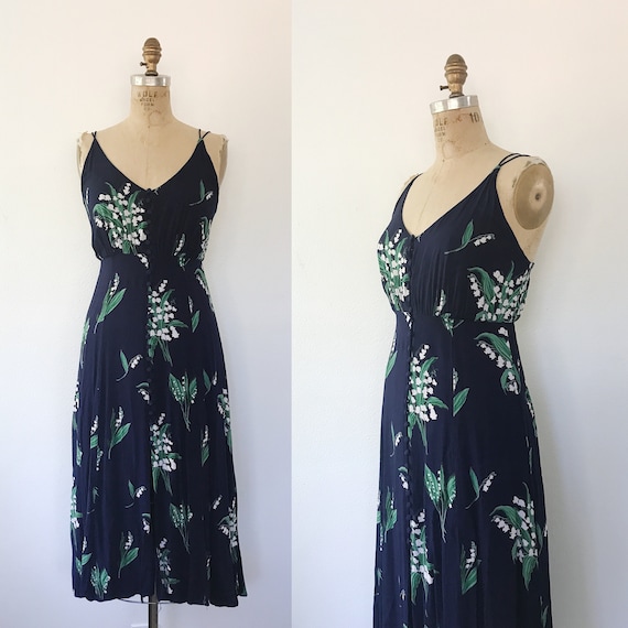cross back dress / Lily of the Valley dress / modern floral midi dress