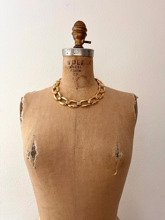 chunky gold chain necklace / collar necklace / 80… - image 2