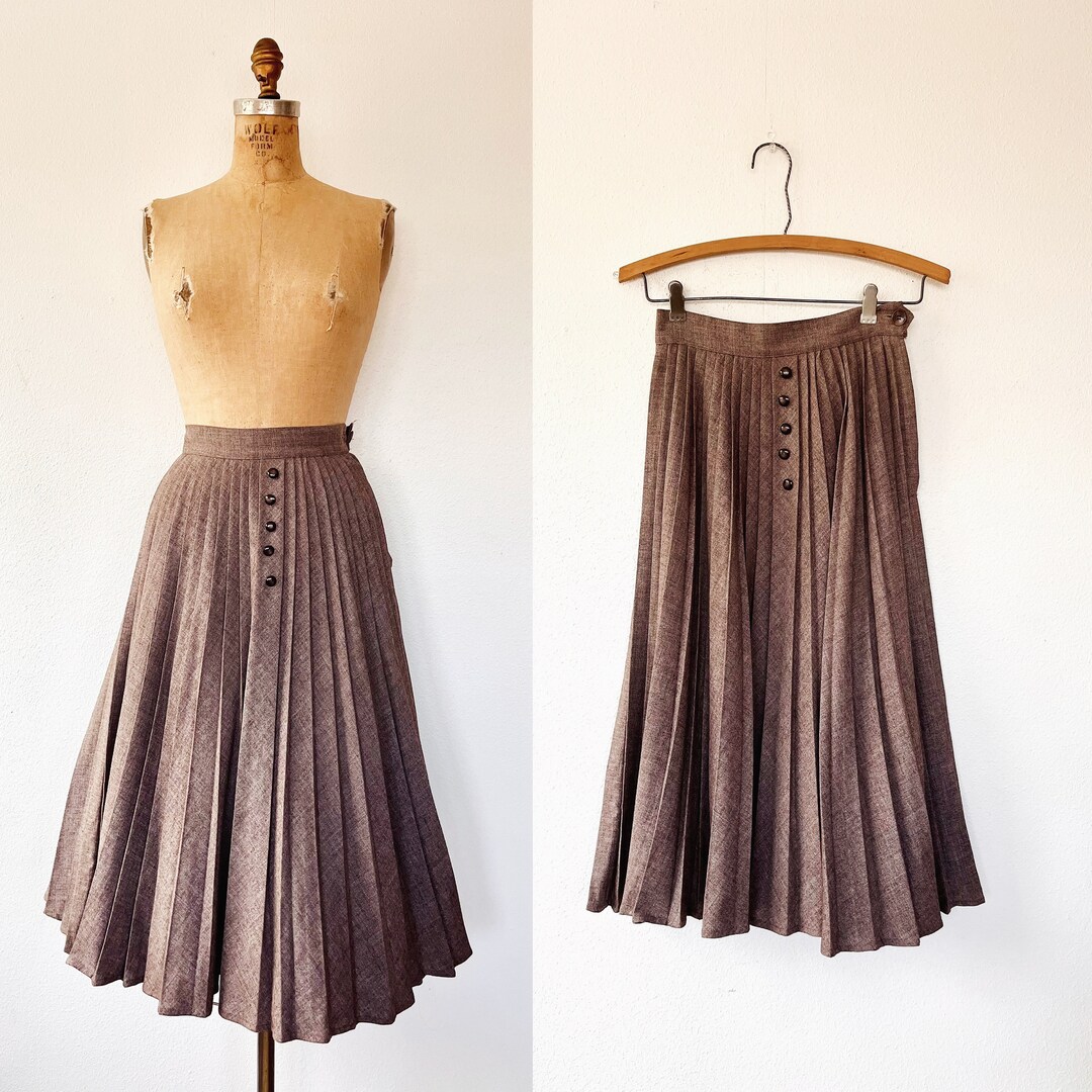 Vintage Long Straight Pleated Skirt