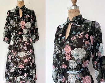 Vestido con estampado floral de los años 70 / Vestido vintage de los años 70 / Vestido Floral Abundance