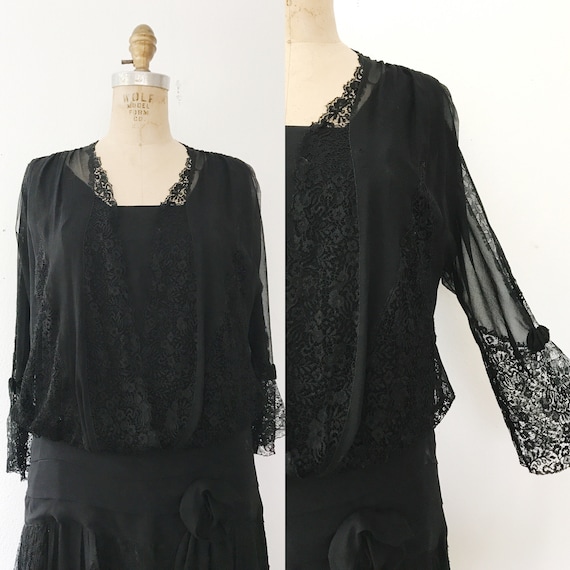 1920s dress / vintage silk dress / Cascade Lace Black… - Gem