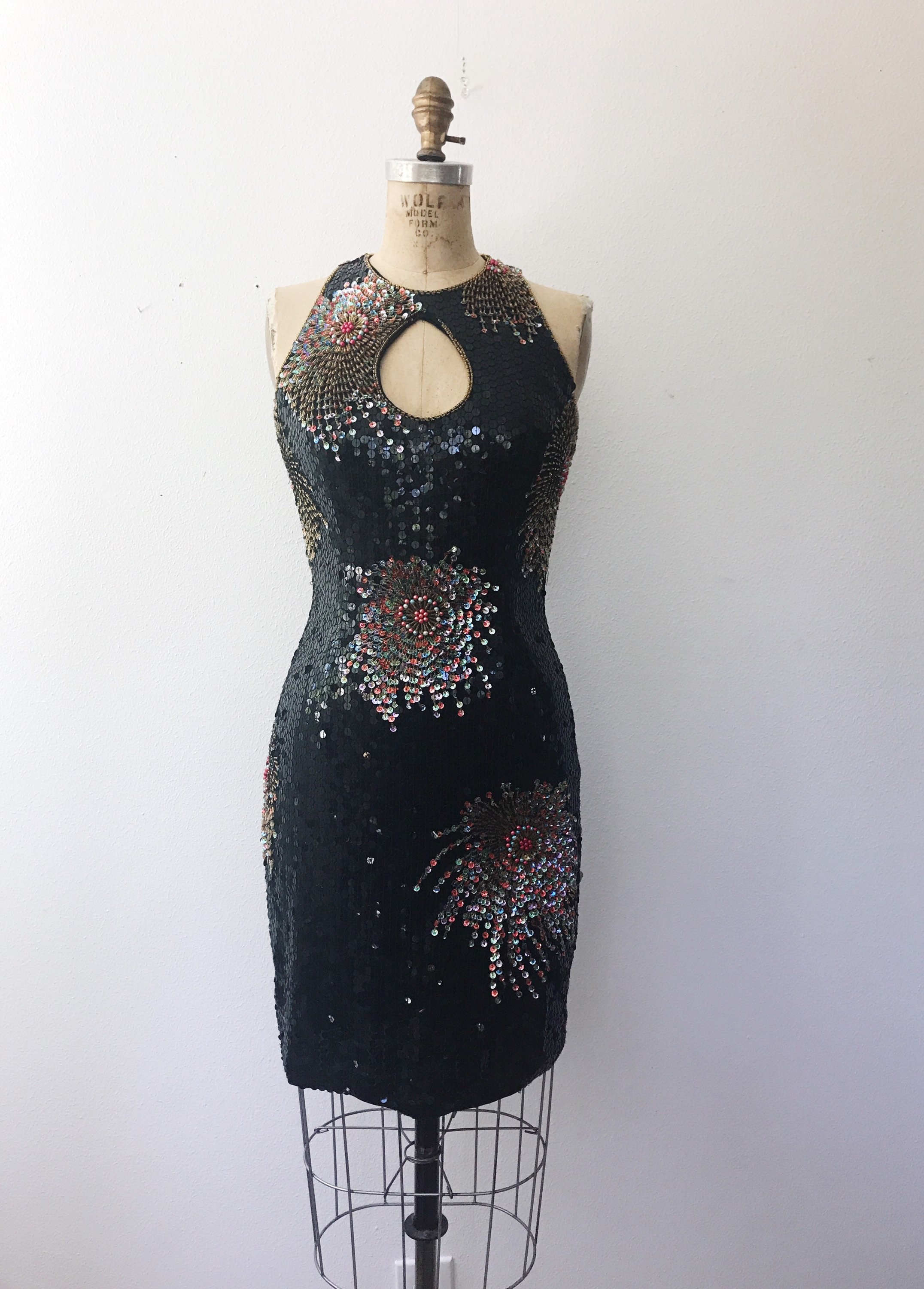black beaded dress / vintage 90s dress / Sequined Galaxy dress