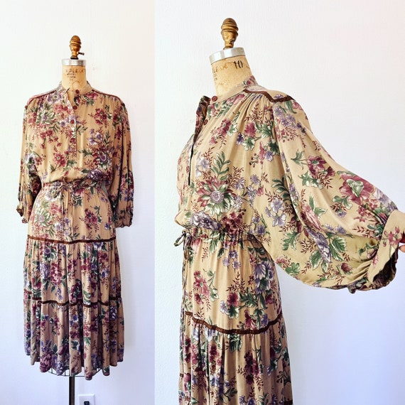 70s floral print dress / vintage cotton dress / field notes dress