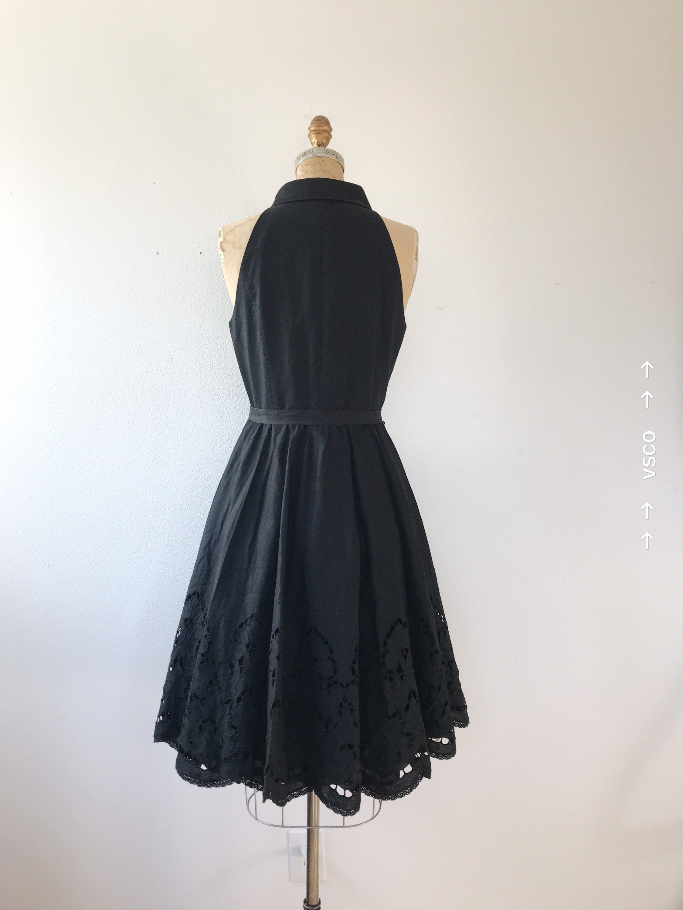 90s vintage dress / eyelet lace dress / Linen Halter dress