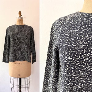 SALE vintage silk blouse / navy silk blouse / floral silk blouse