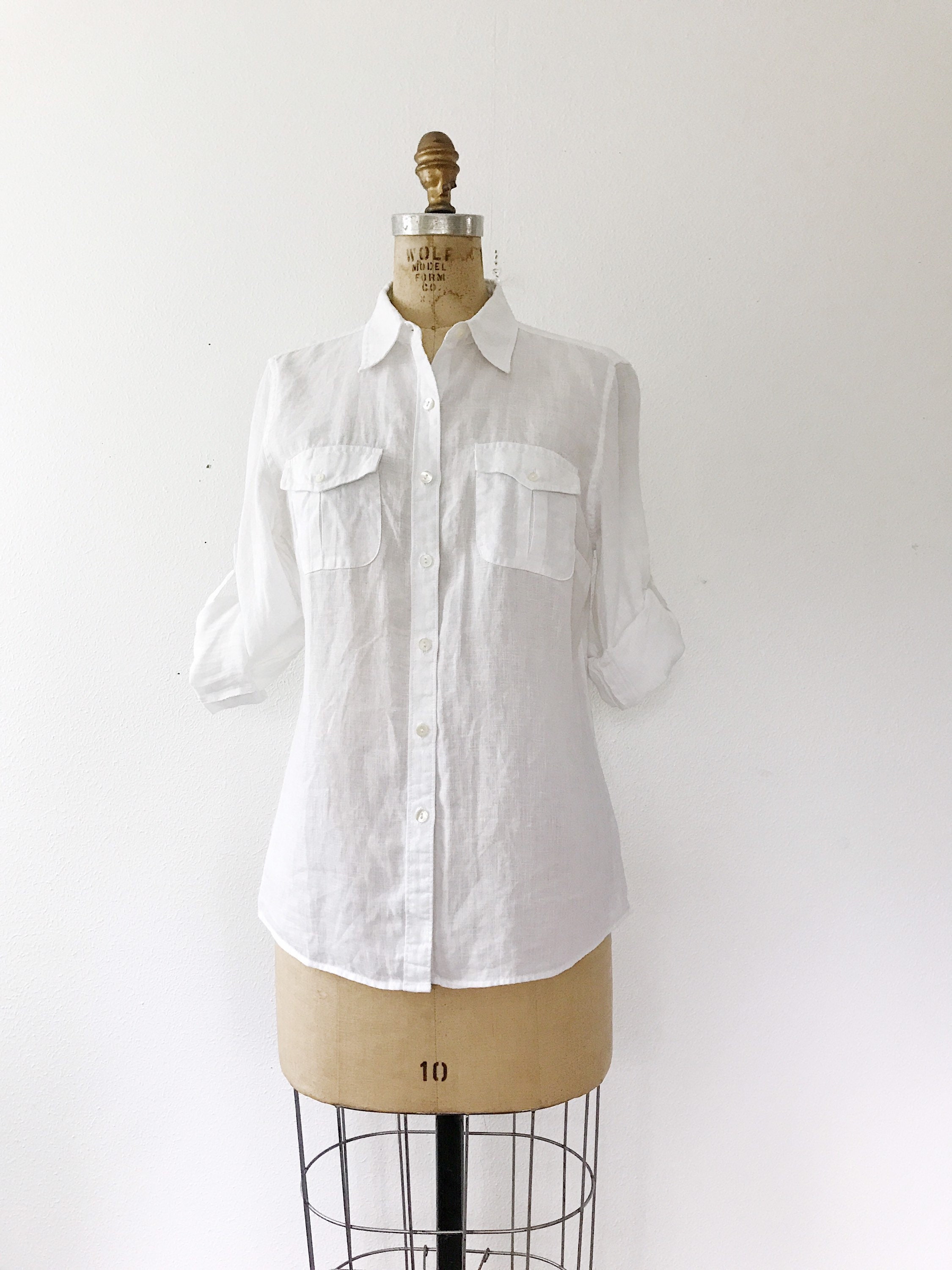 linen blouse / 90 LL Bean blouse / White Safari blouse
