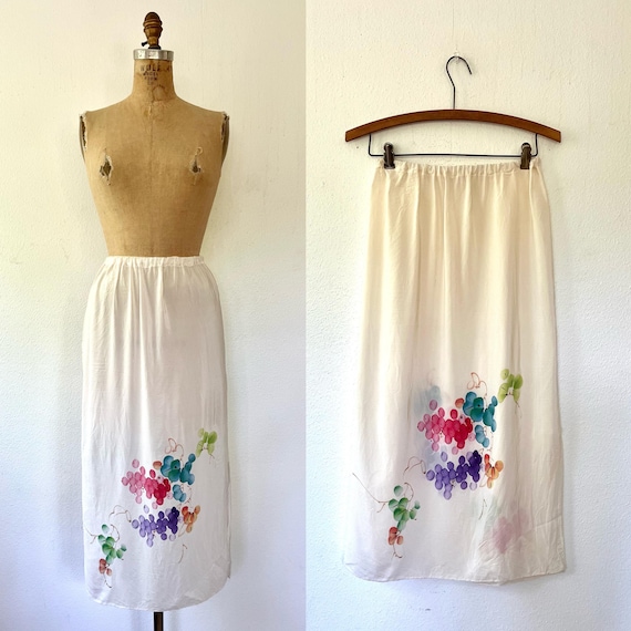 vintage silk skirt / 90s vintage skirt / hand-painted kimono silk skirt