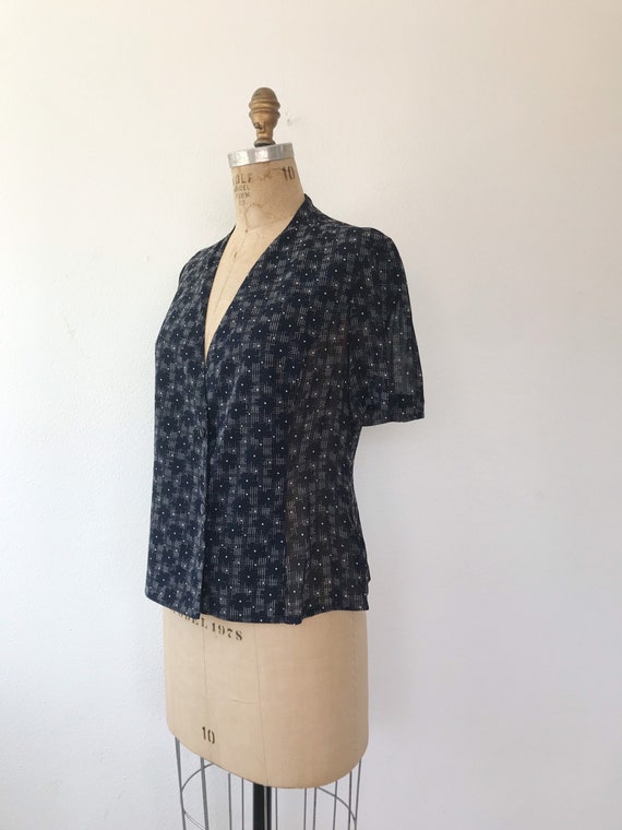 navy dress blouse / vintage surplice blouse / 90s… - image 5