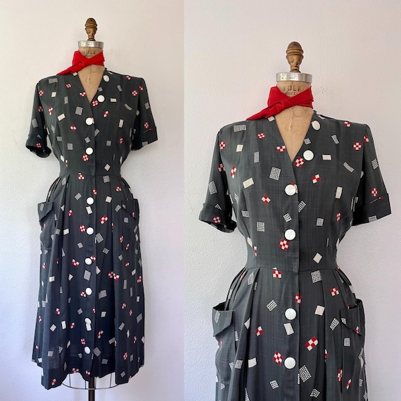 1940s dress / vintage 40s dress / cotton Signals dress