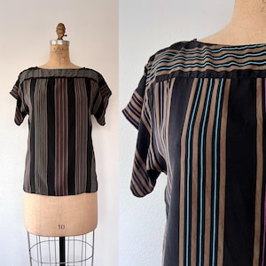 vintage silk blouse / black silk tee / Striped Sidonie blouse