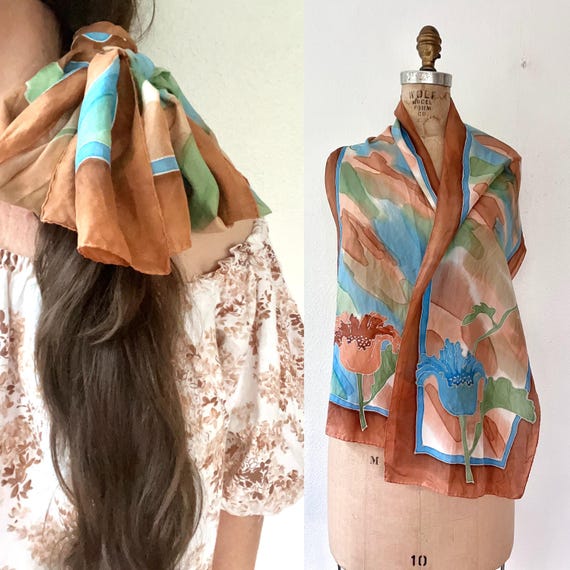 SALE vintage silk scarf / silk scarf wrap / Batik Floral scarf