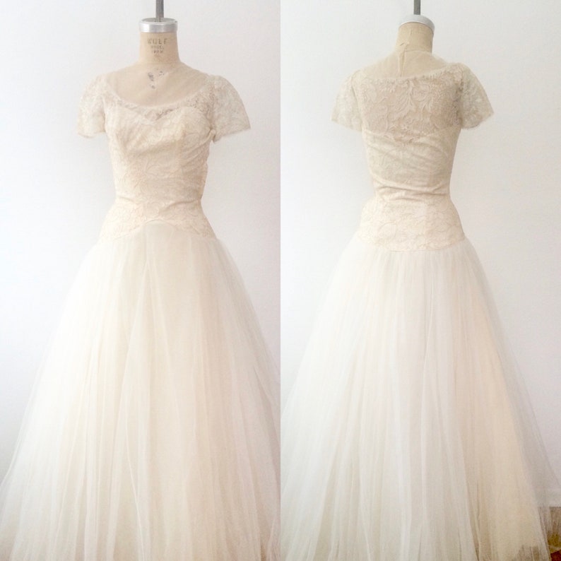 1950s wedding dress / vintage wedding dress / Karinska Tulle & Lace wedding dress bild 2
