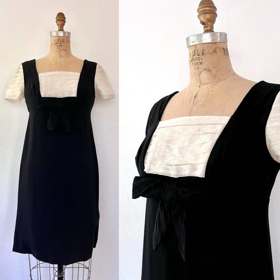 Silk crepe 1960s dress / black & white dress / Autunno dress