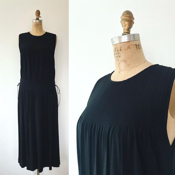 designer pleated dress / Sophia Kokosalaki dress / lace up pleated shift dress