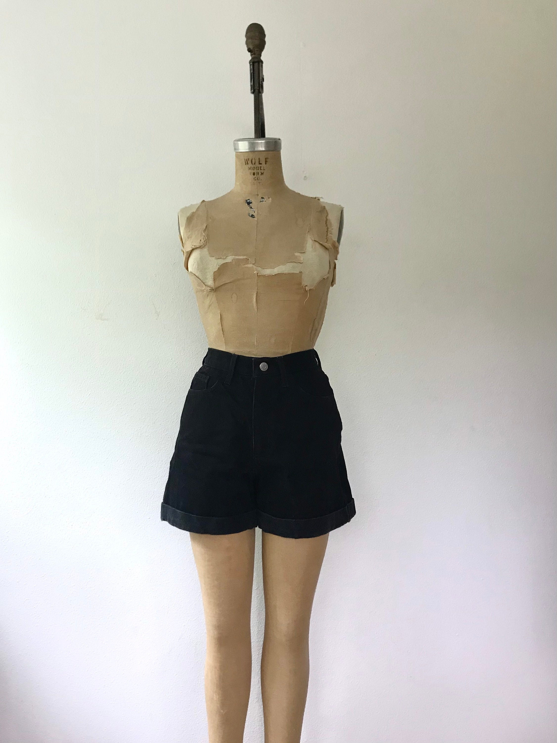 vintage jean shorts / vintage black shorts / Guess denim jean shorts