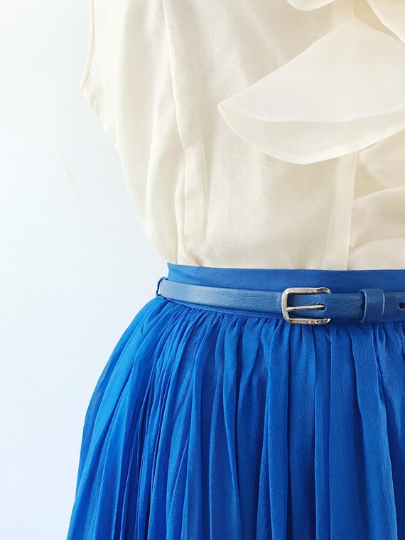 50s chiffon skirt / blue silk skirt / 50s Electri… - image 2