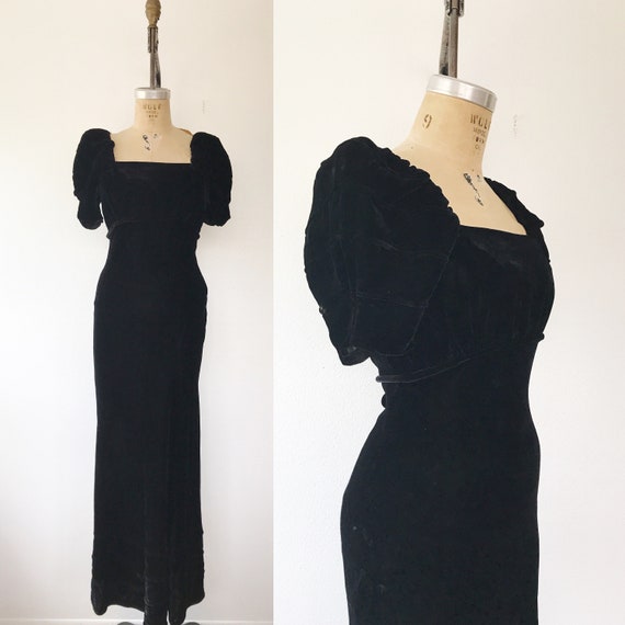1930s velvet dress / velvet evening dress / Black