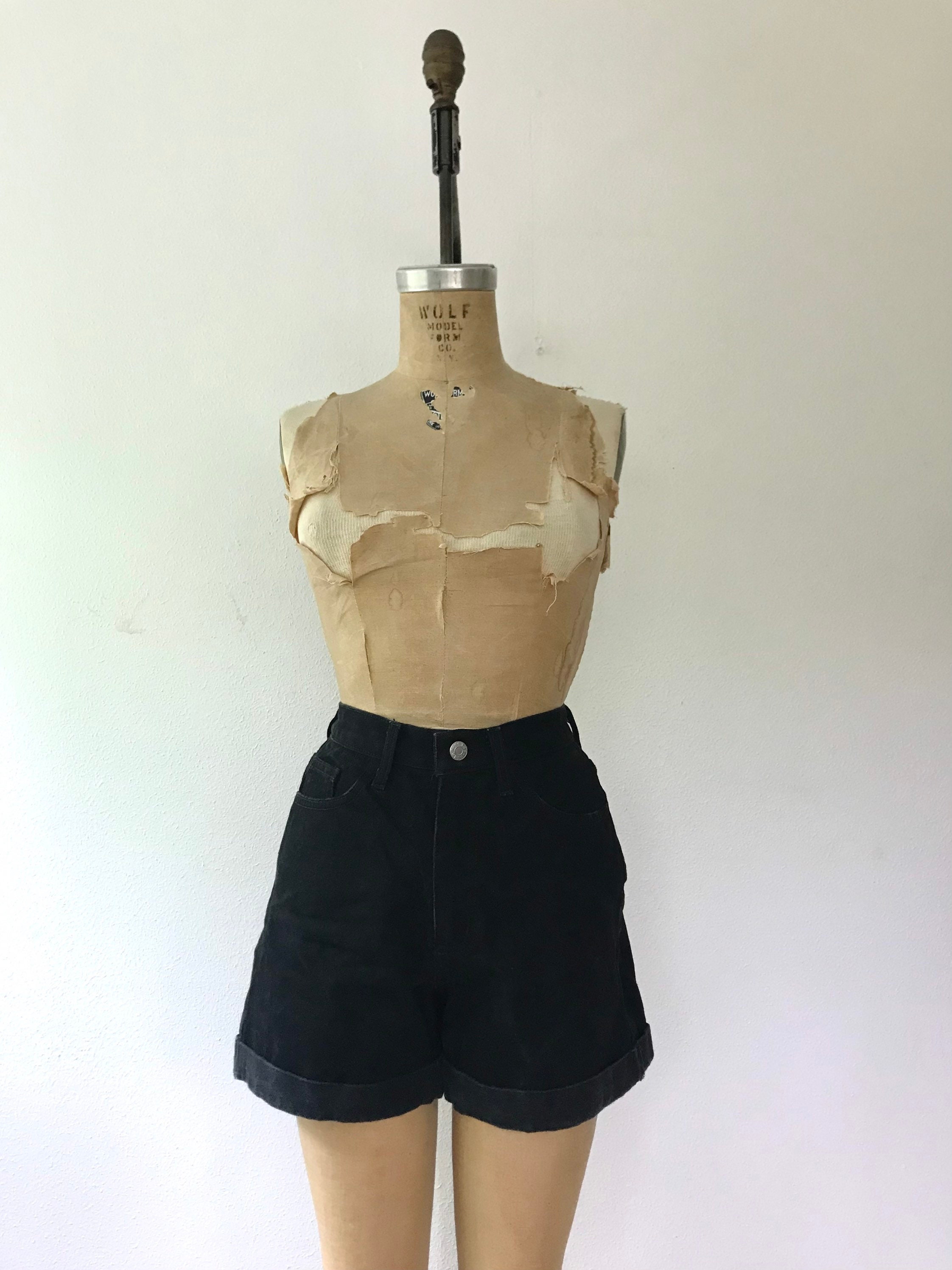 vintage jean shorts / vintage black shorts / Guess denim jean shorts