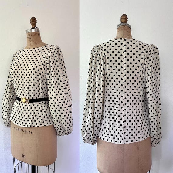 bishop sleeve blouse / modern dress blouse / Polka dot blouse