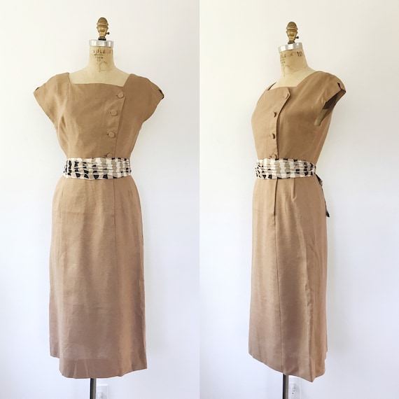 1950s vintage dress / 50s linen dress / Adele Simpson dress & Jacket
