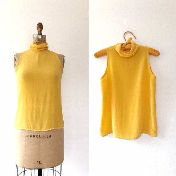 vintage silk blouse /yellow silk blouse / 90s silk halter blouse