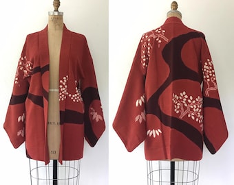 vintage kimono haori / vintage silk kimono robe / Shibori Willow & River Kimono