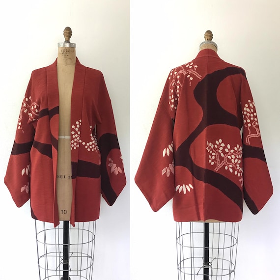 vintage kimono haori / vintage silk kimono robe / Shibori Willow & River Kimono