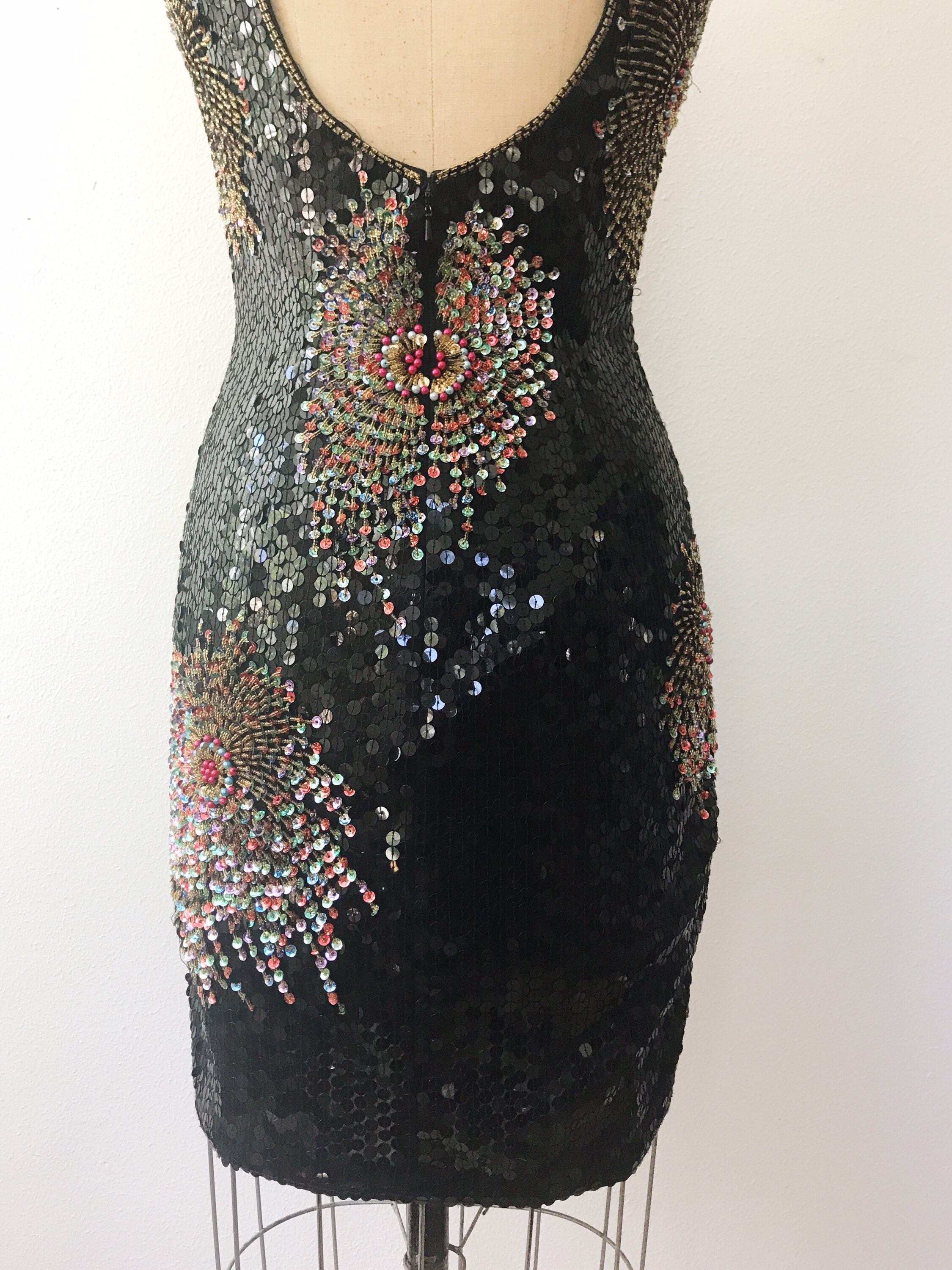 black beaded dress / vintage 90s dress / Sequined Galaxy dress