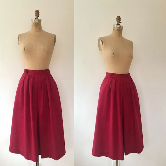 cranberry cotton walking skirt / 90s vintage skirt / Lands End cotton skirt