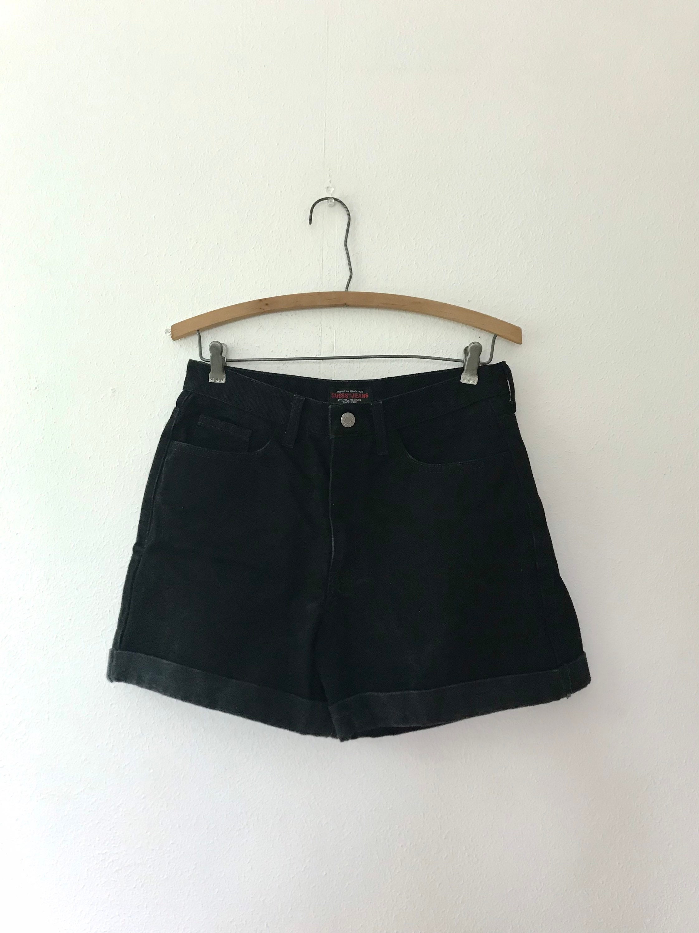 vintage jean shorts / vintage black shorts / Guess denim jean shorts