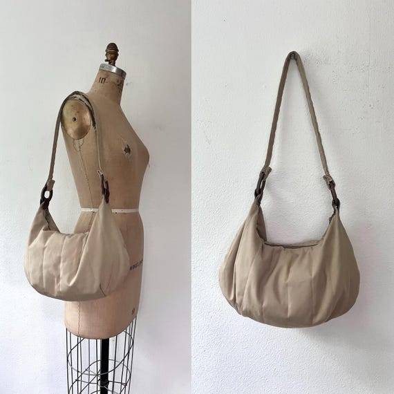 80s quilted purse / cotton shoulder bag / quilted Croissant shoulder bag