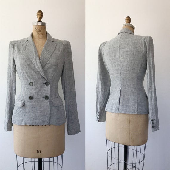 linen blazer / gray linen jacket / tailored linen blazer
