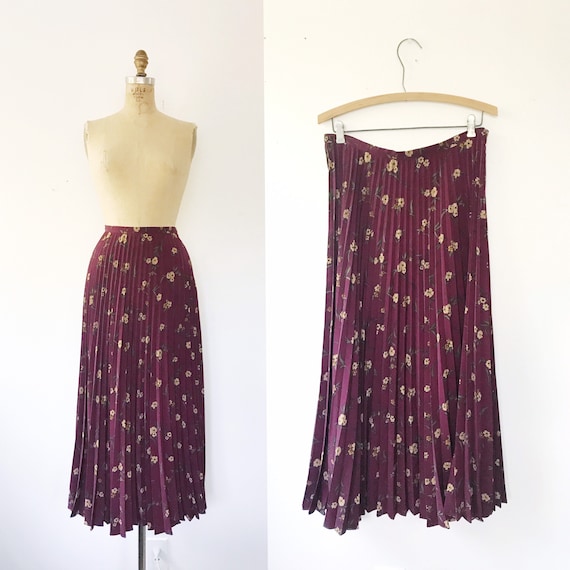 pleated maxi skirt / 90s vintage skirt / Floral Wi