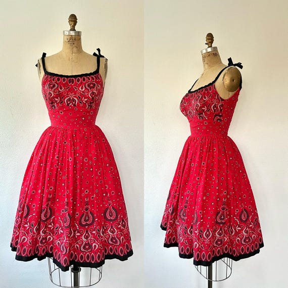 1950s dress / vintage cotton dress / 50s bandana print dress
