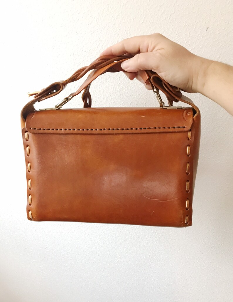 Brown Leather Bag / Vintage Top Handle Bag / Leather Shoulder Etsy