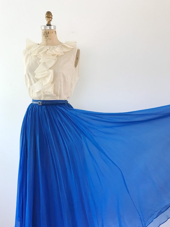 50s chiffon skirt / blue silk skirt / 50s Electri… - image 3